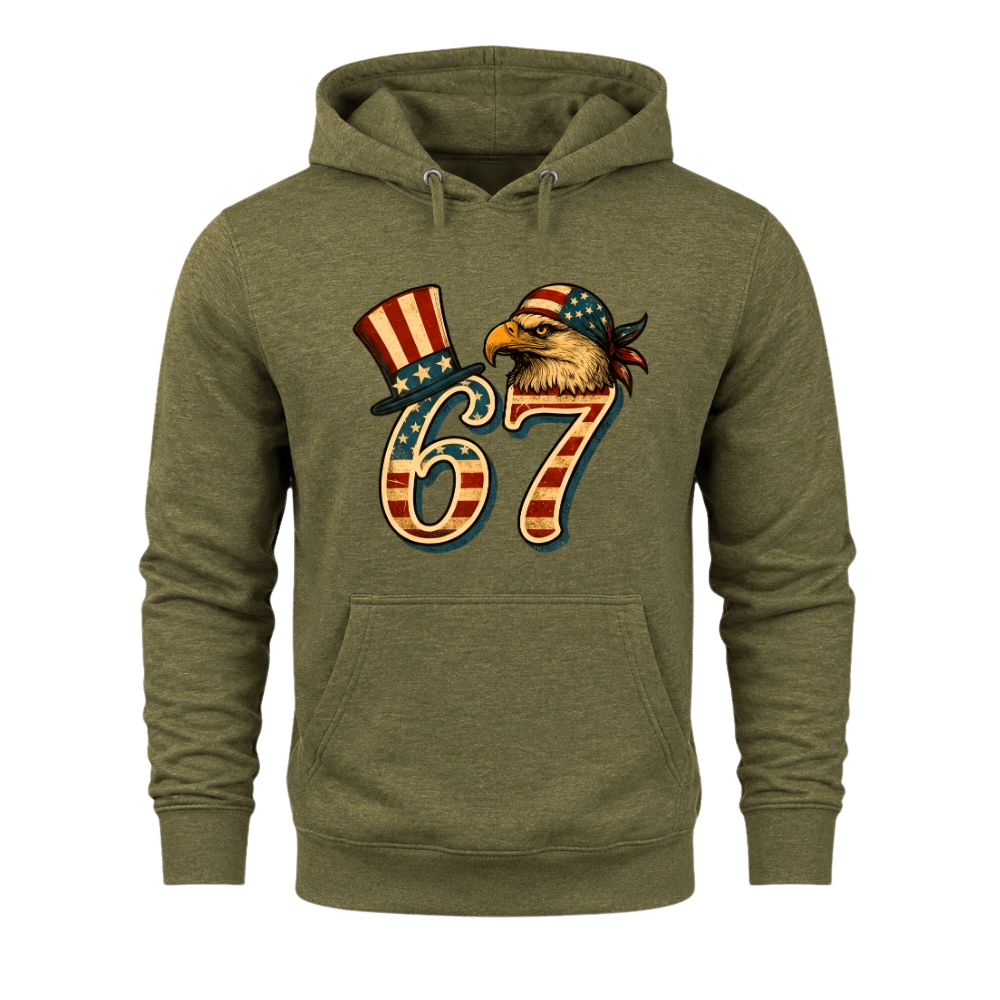 67 Patriotic Eagle Six Seven Meme Vintage American Flag - Hoodie