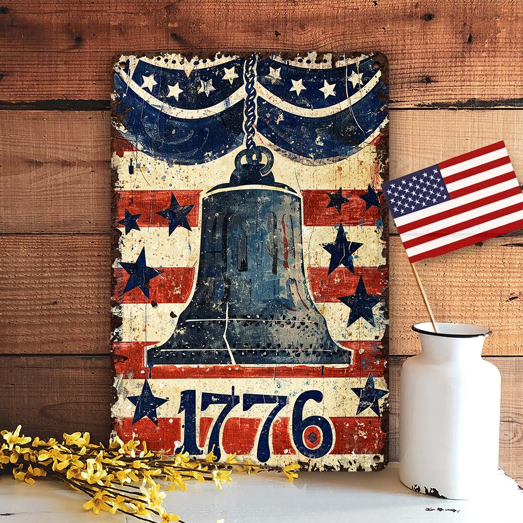 1776 Liberty Bell Metal Sign Vintage Patriotic USA Decor