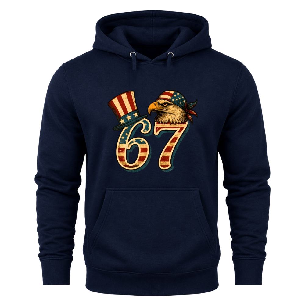 67 Patriotic Eagle Six Seven Meme Vintage American Flag - Hoodie
