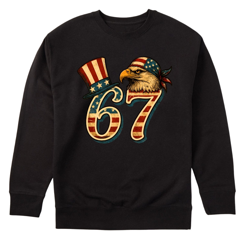67 Patriotic Eagle Six Seven Meme Vintage American Flag - Sweater