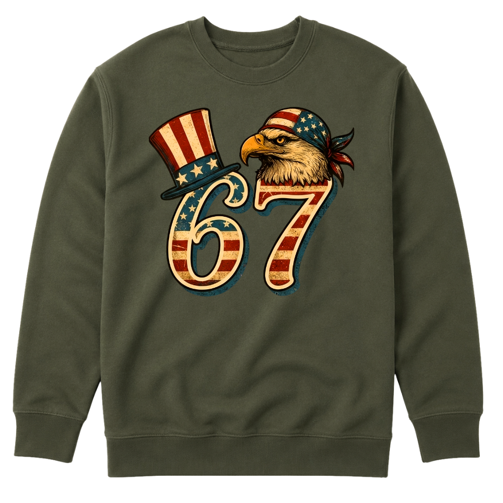 67 Patriotic Eagle Six Seven Meme Vintage American Flag - Sweater