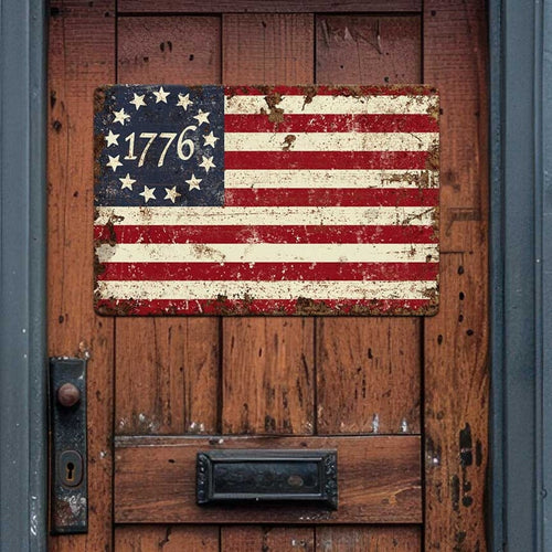 1776 Vintage American Flag Metal Sign Patriotic Decor