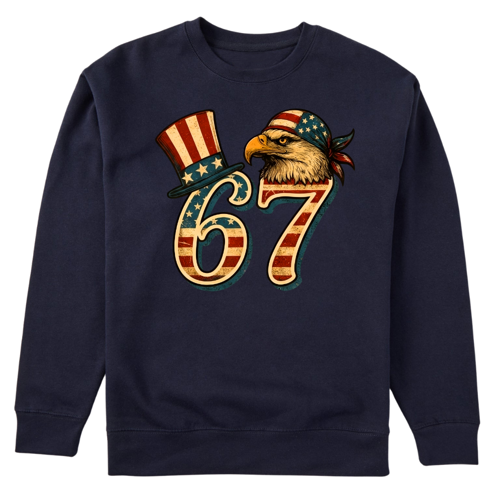 67 Patriotic Eagle Six Seven Meme Vintage American Flag - Sweater