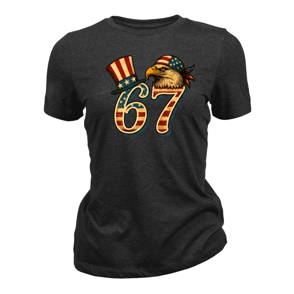 67 Patriotic Eagle Six Seven Meme Vintage American Flag - Women T-Shirt