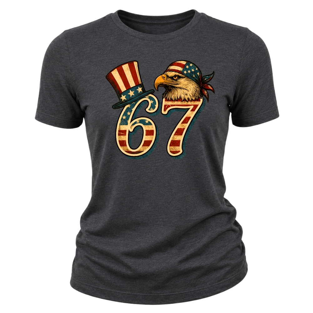 67 Patriotic Eagle Six Seven Meme Vintage American Flag - Women T-Shirt