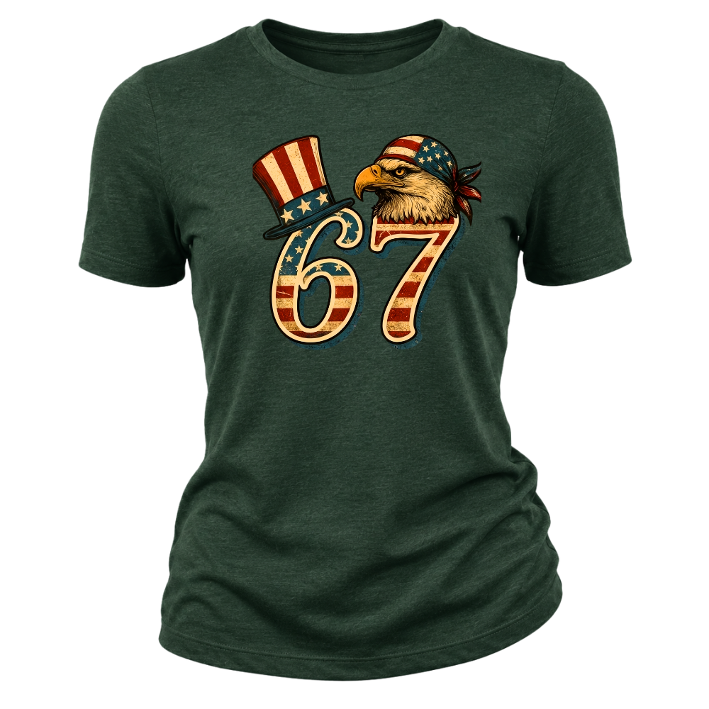 67 Patriotic Eagle Six Seven Meme Vintage American Flag - Women T-Shirt