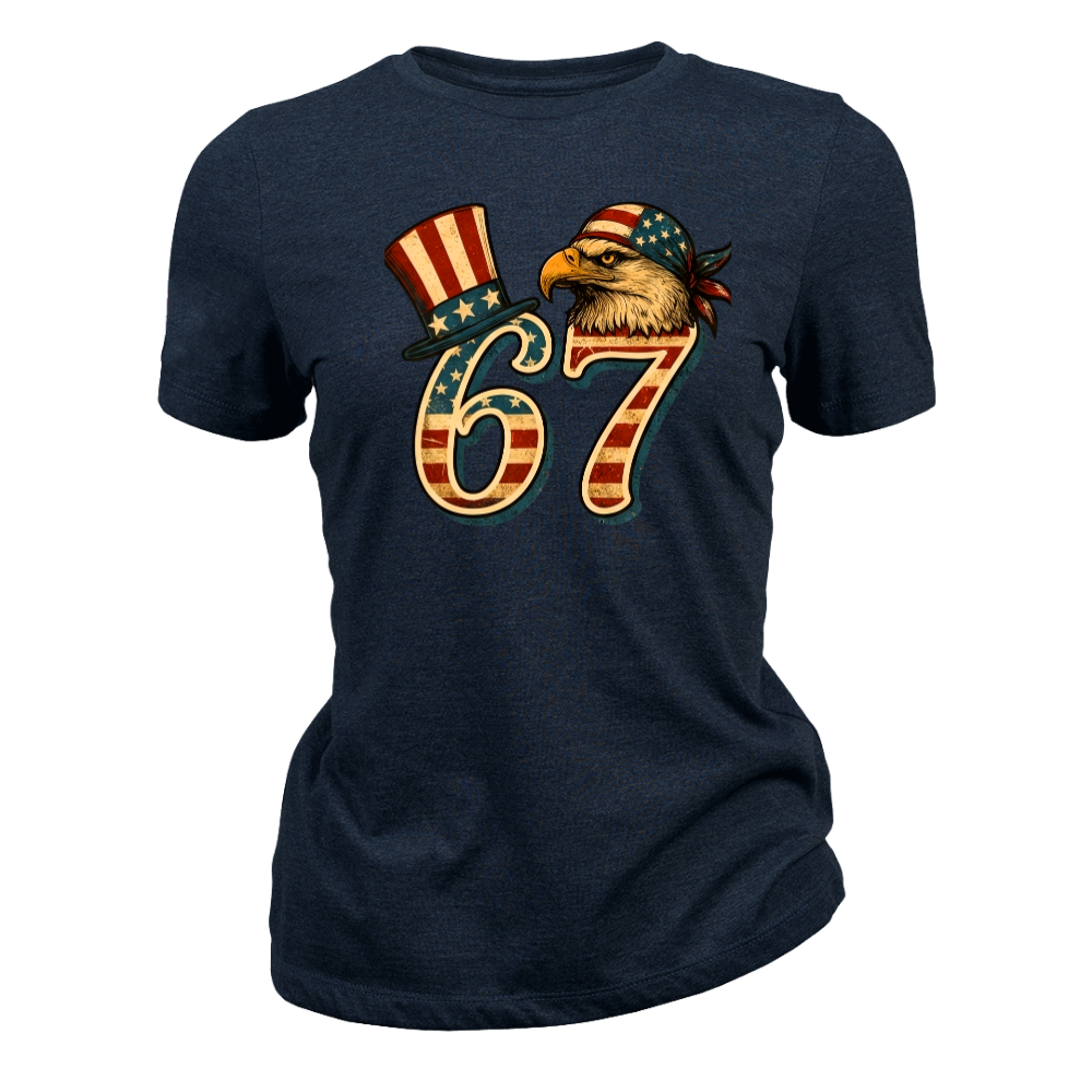 67 Patriotic Eagle Six Seven Meme Vintage American Flag - Women T-Shirt