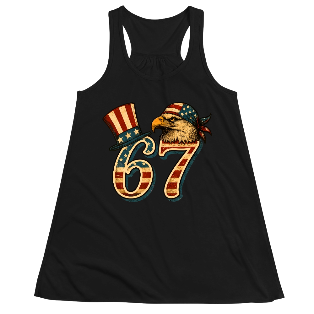 67 Patriotic Eagle Six Seven Meme Vintage American Flag - Women Tank Top