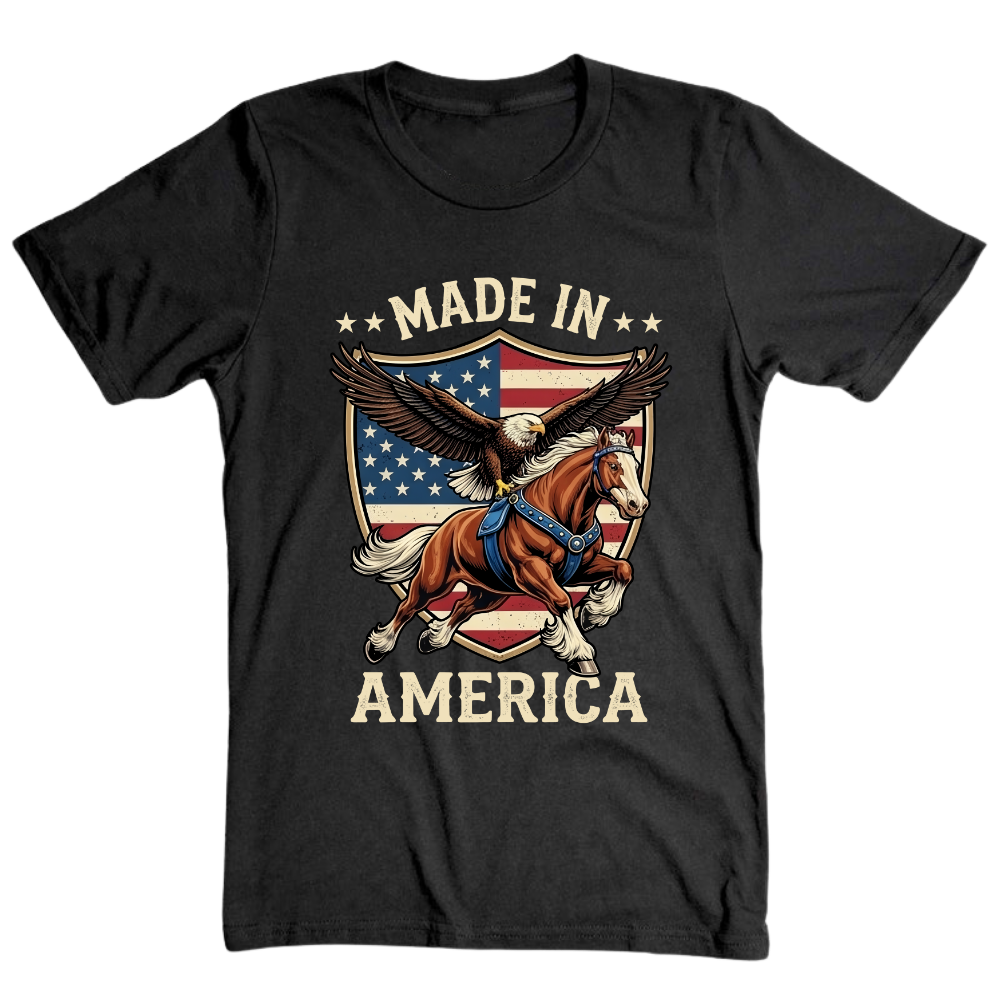 Made In America Eagle Horse Patriotic USA Flag - T-Shirt
