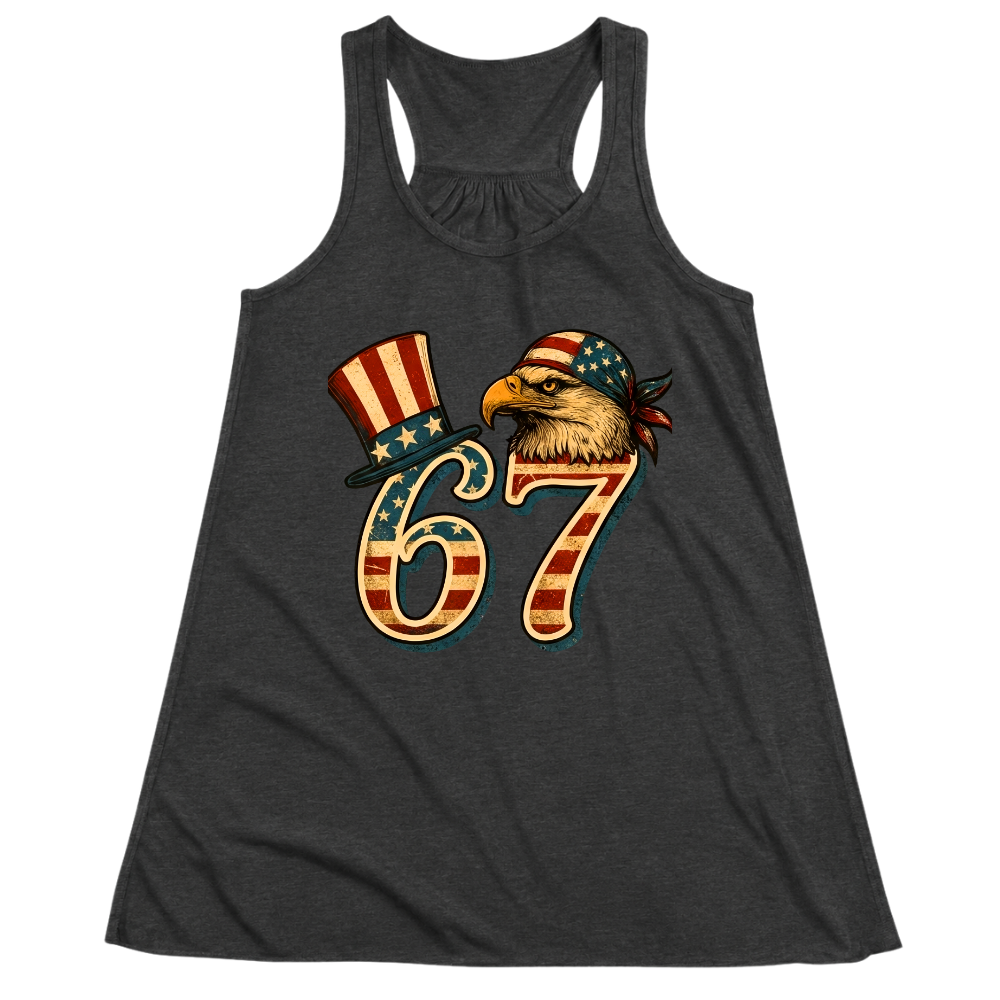 67 Patriotic Eagle Six Seven Meme Vintage American Flag - Women Tank Top