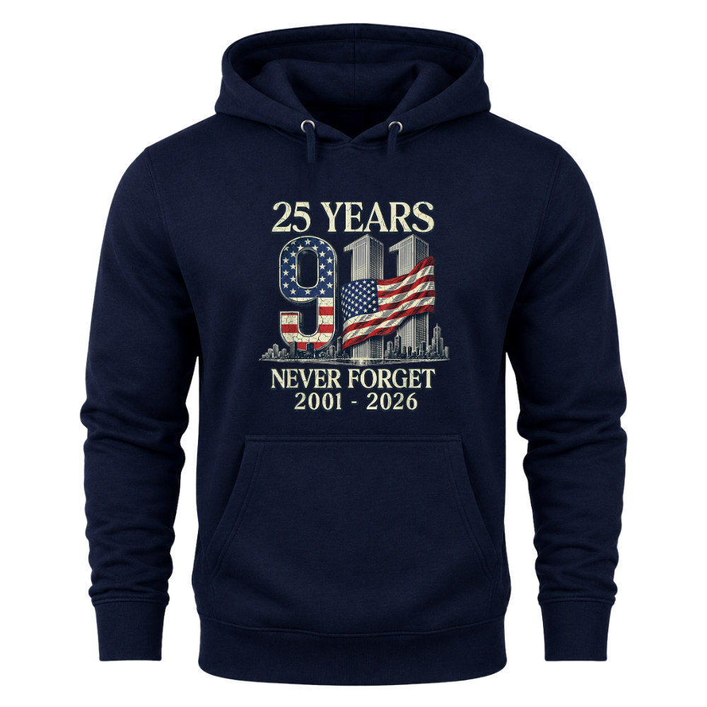 25 Years 9/11 Never Forget American Flag - Hoodie