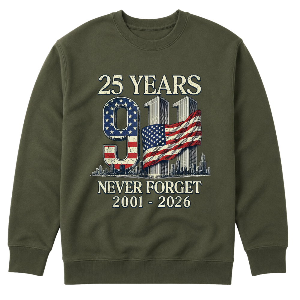 25 Years 9/11 Never Forget American Flag - Sweater