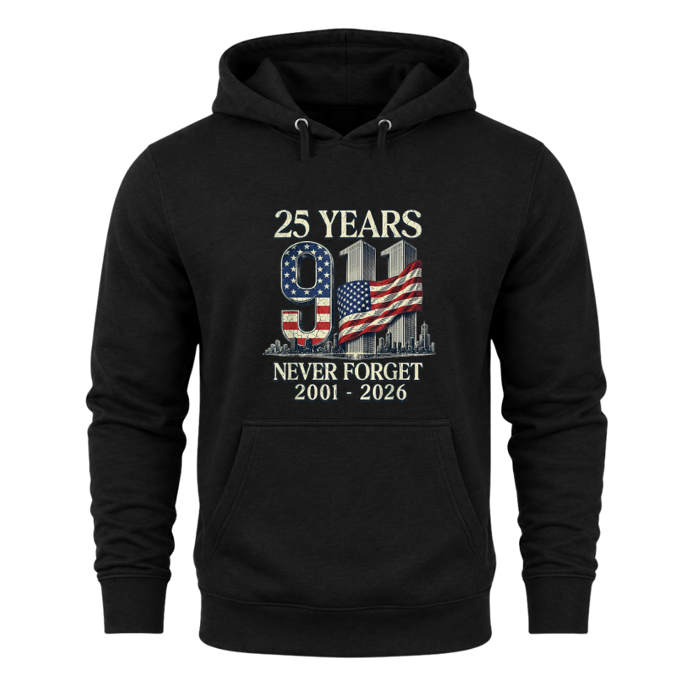 25 Years 9/11 Never Forget American Flag - Hoodie