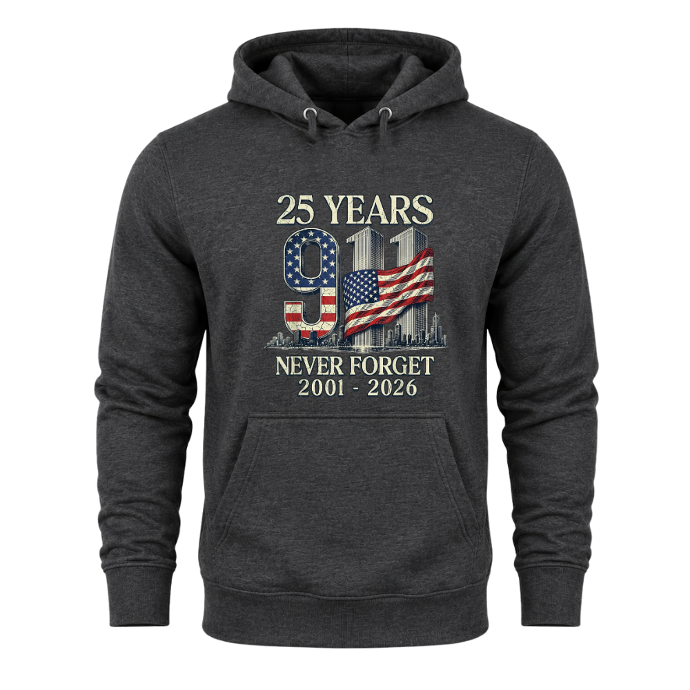 25 Years 9/11 Never Forget American Flag - Hoodie