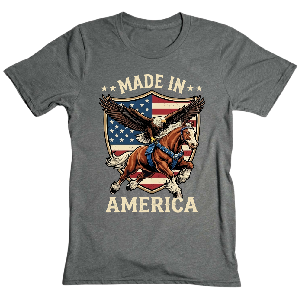 Made In America Eagle Horse Patriotic USA Flag - T-Shirt