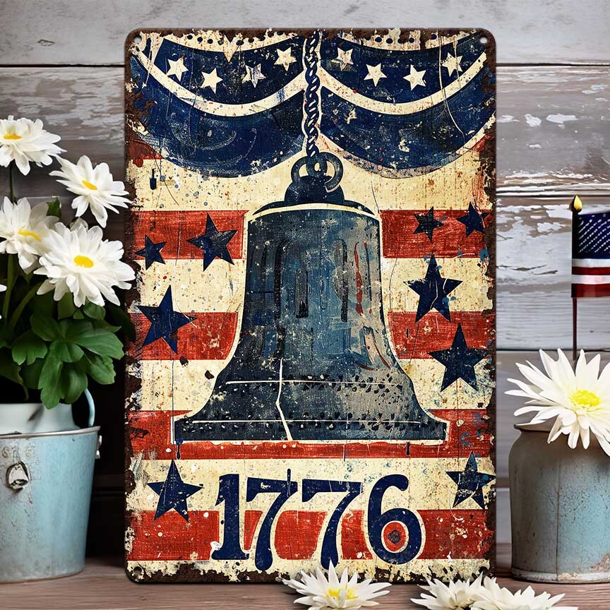 1776 Liberty Bell Metal Sign Vintage Patriotic USA Decor