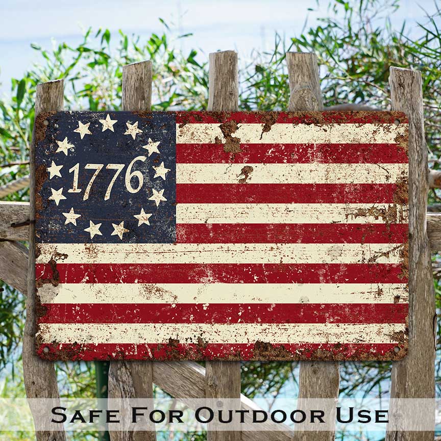 1776 Vintage American Flag Metal Sign Patriotic Decor