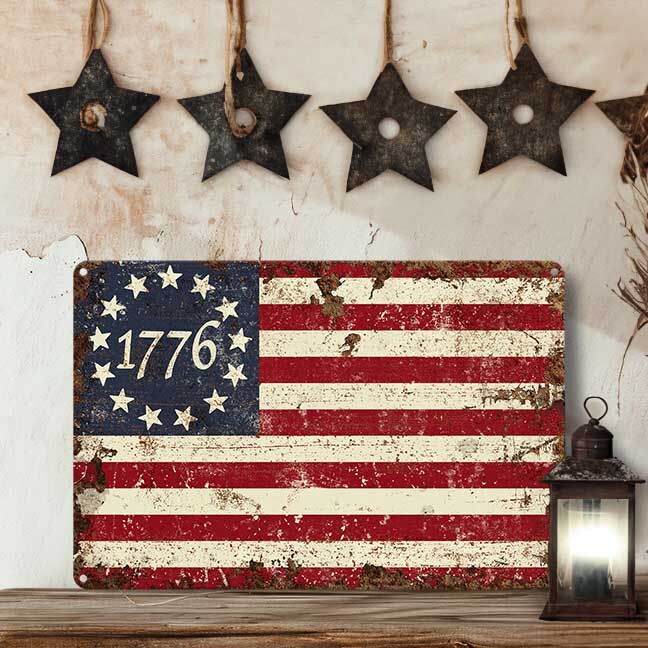 1776 Vintage American Flag Metal Sign Patriotic Decor