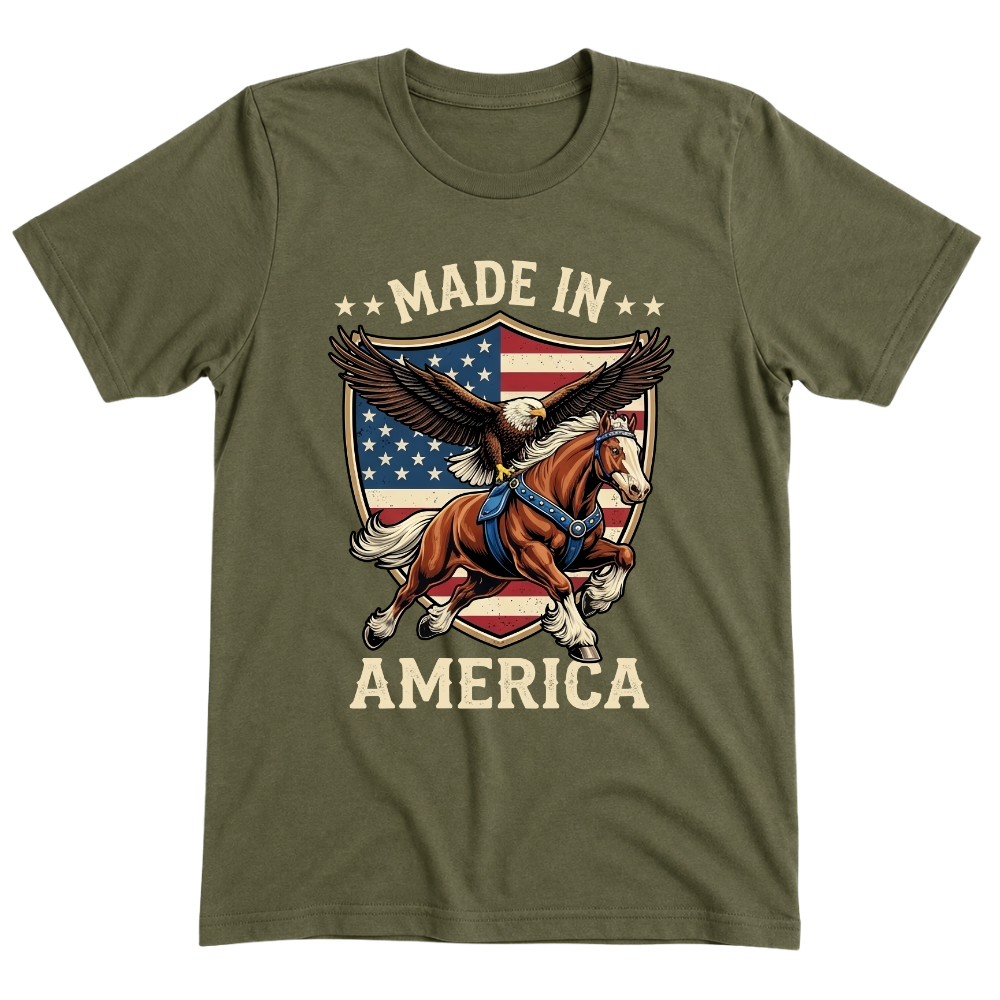 Made In America Eagle Horse Patriotic USA Flag - T-Shirt