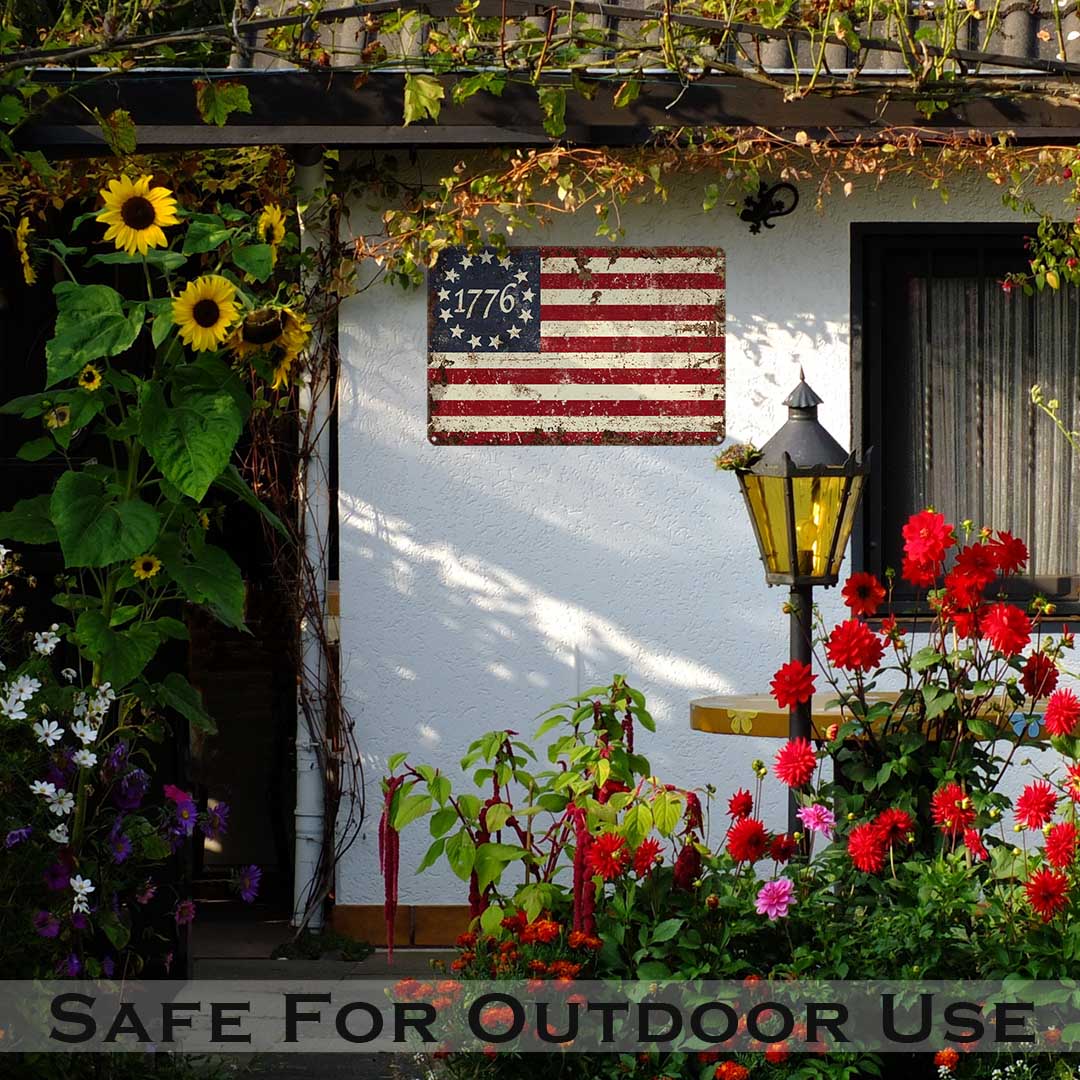 1776 Vintage American Flag Metal Sign Patriotic Decor