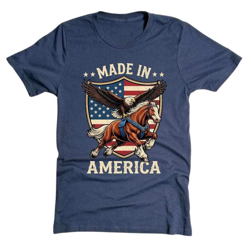 Made In America Eagle Horse Patriotic USA Flag - T-Shirt