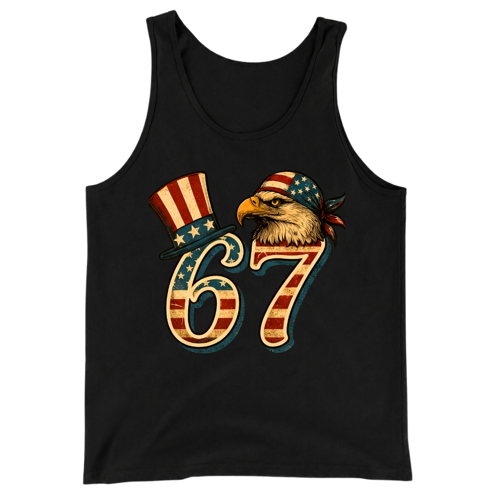 67 Patriotic Eagle Six Seven Meme Vintage American Flag - Tank Top