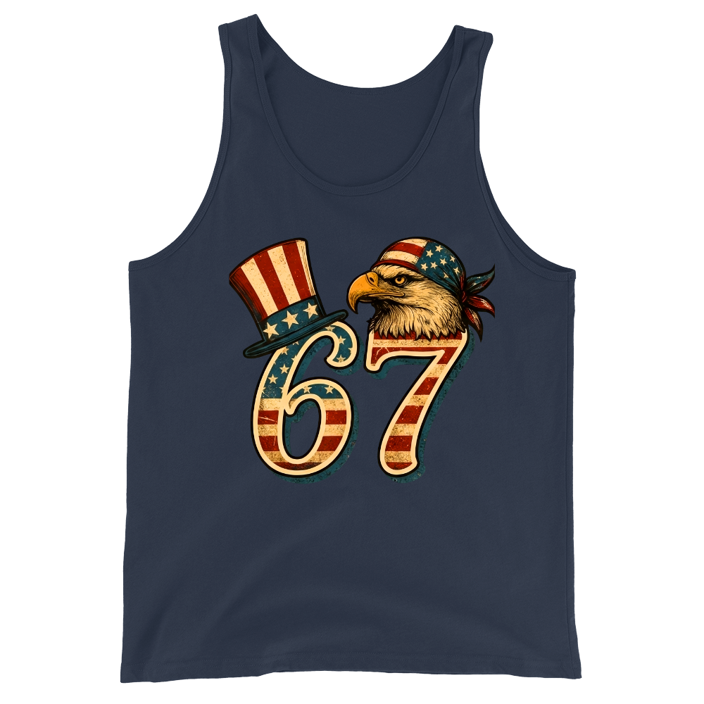 67 Patriotic Eagle Six Seven Meme Vintage American Flag - Tank Top