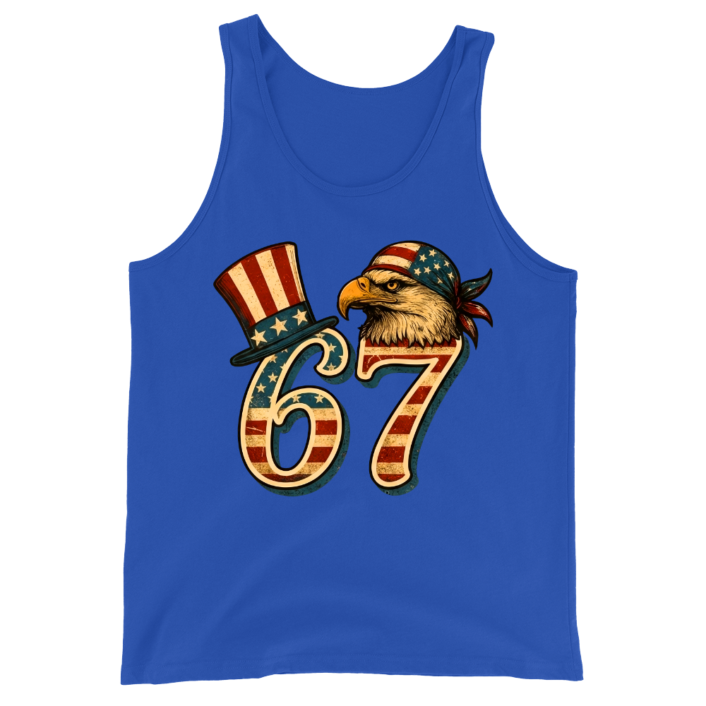 67 Patriotic Eagle Six Seven Meme Vintage American Flag - Tank Top