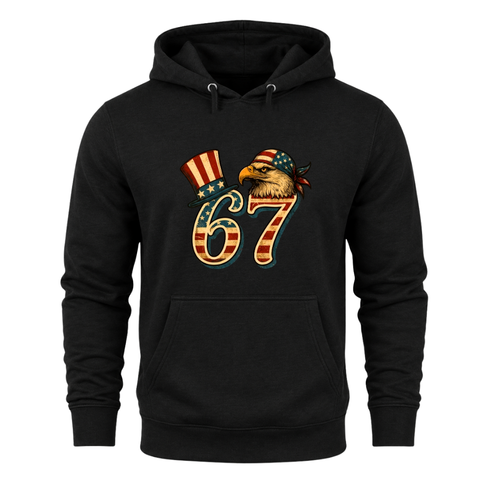 67 Patriotic Eagle Six Seven Meme Vintage American Flag - Hoodie