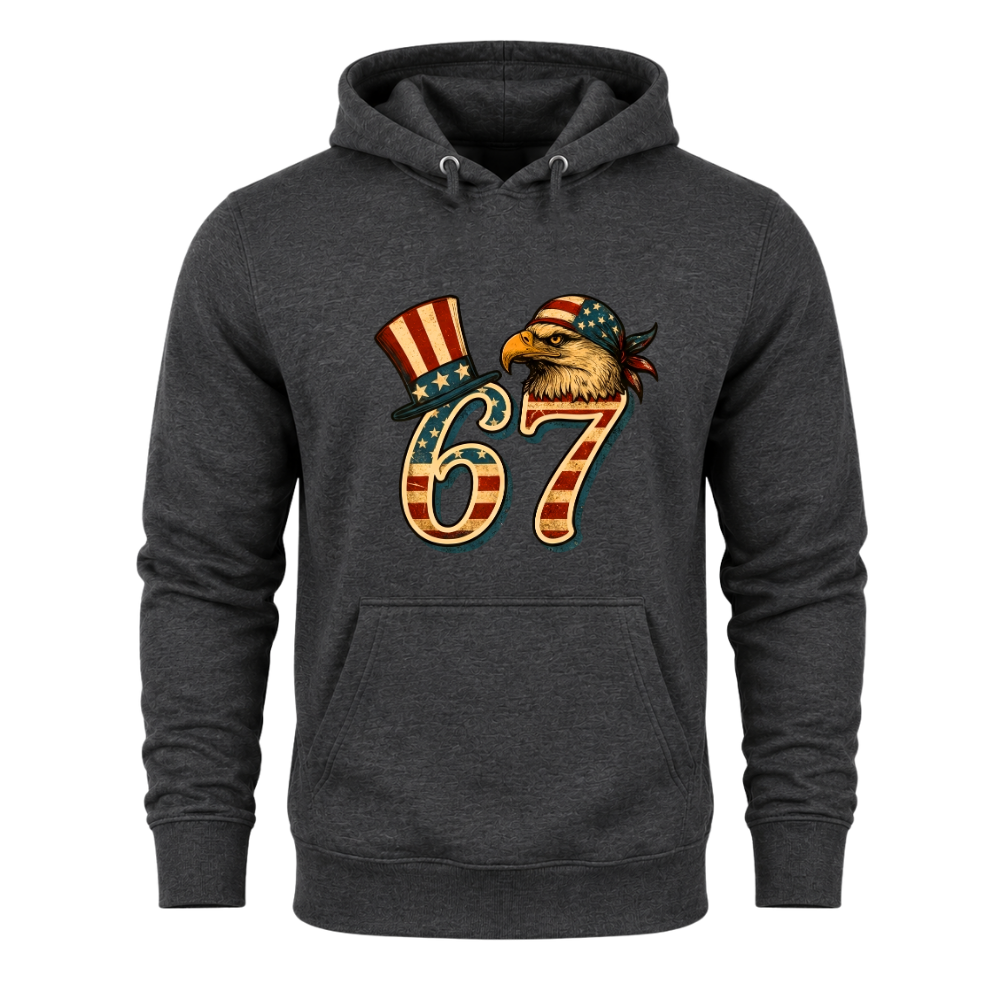 67 Patriotic Eagle Six Seven Meme Vintage American Flag - Hoodie