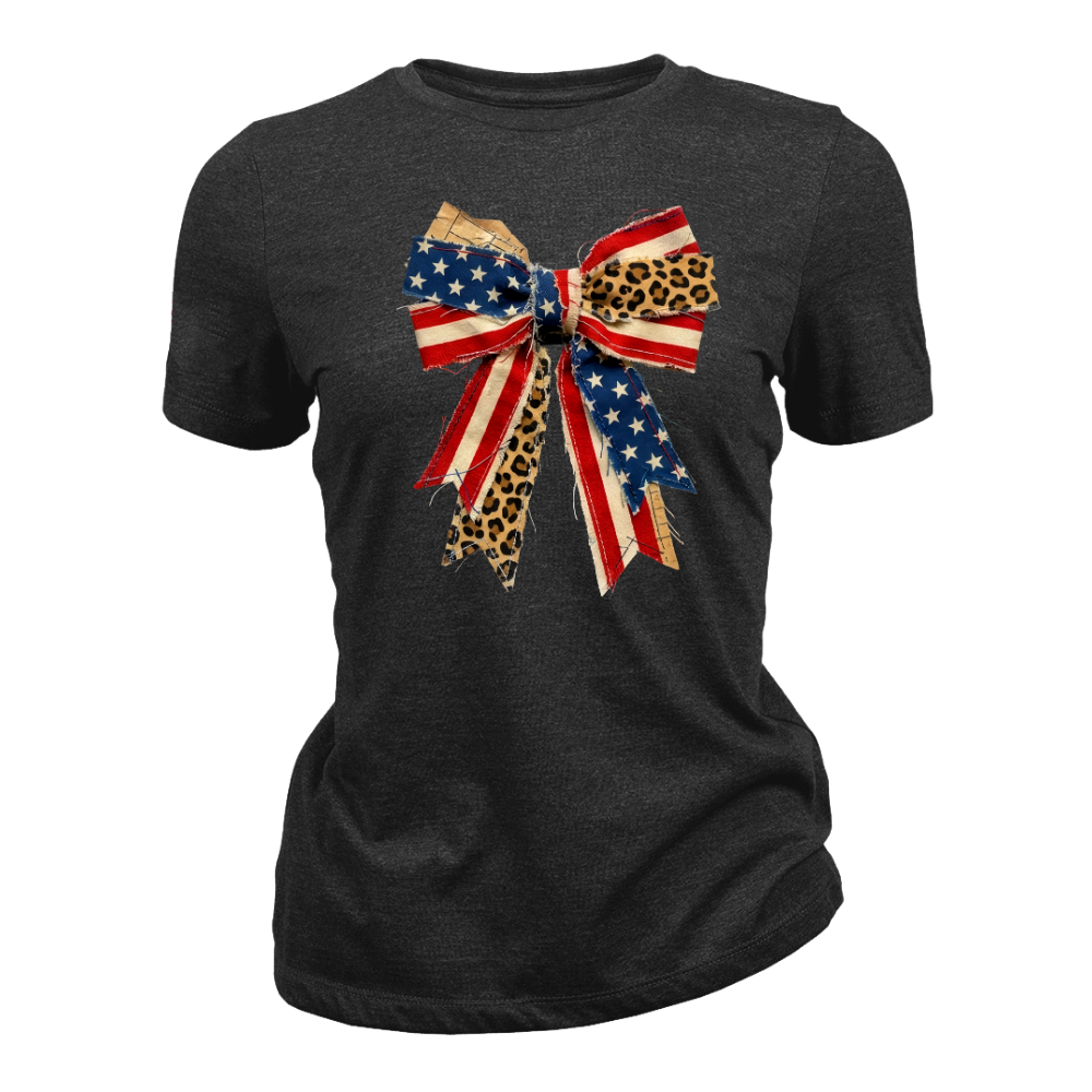 American Flag Bow Patriotic Leopard Ribbon - Women T-Shirt