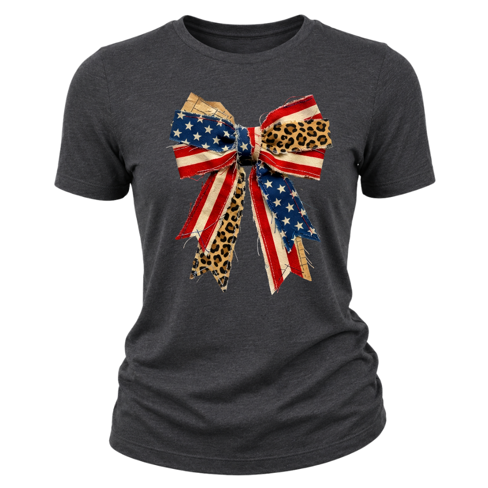 American Flag Bow Patriotic Leopard Ribbon - Women T-Shirt