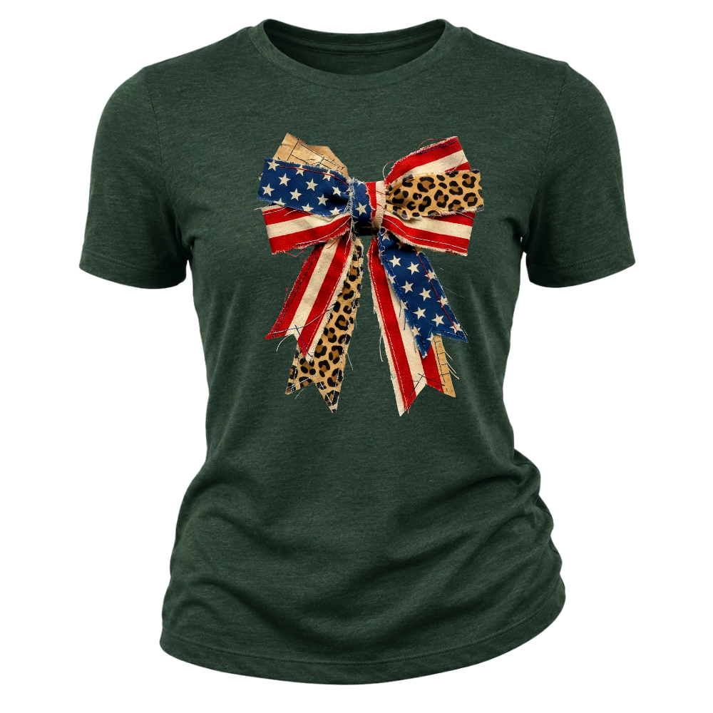 American Flag Bow Patriotic Leopard Ribbon - Women T-Shirt
