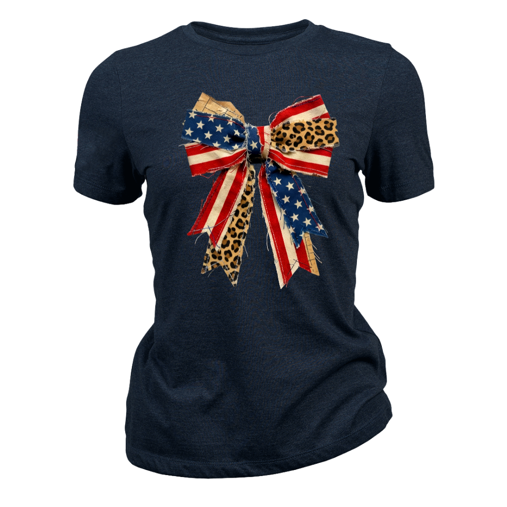 American Flag Bow Patriotic Leopard Ribbon - Women T-Shirt