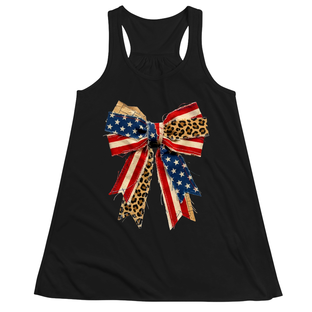 American Flag Bow Patriotic Leopard Ribbon - Women Tank Top