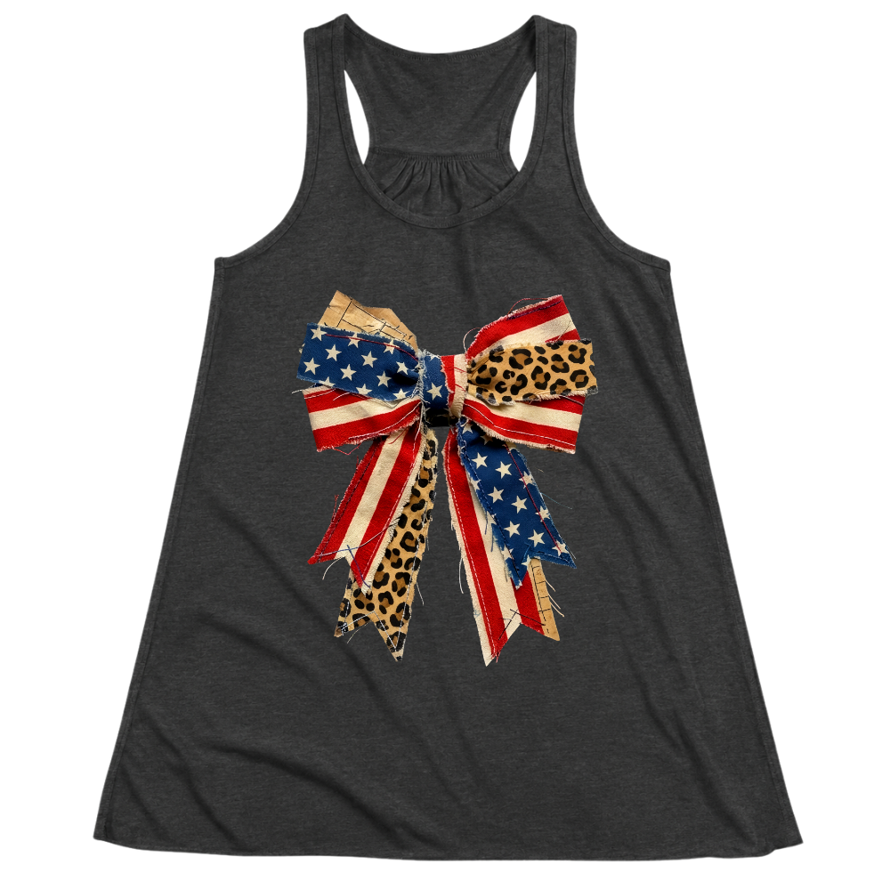 American Flag Bow Patriotic Leopard Ribbon - Women Tank Top