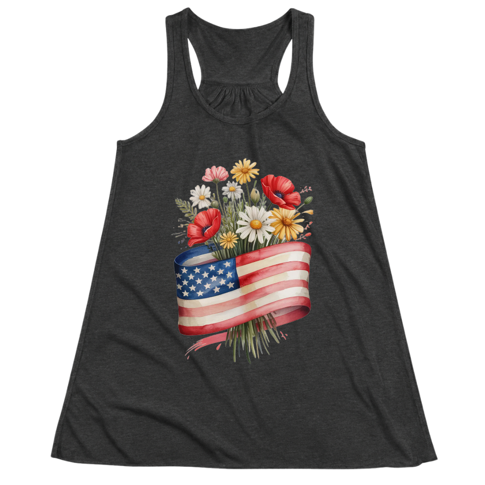 American Flag Flower Patriotic Floral USA - Women Tank Top