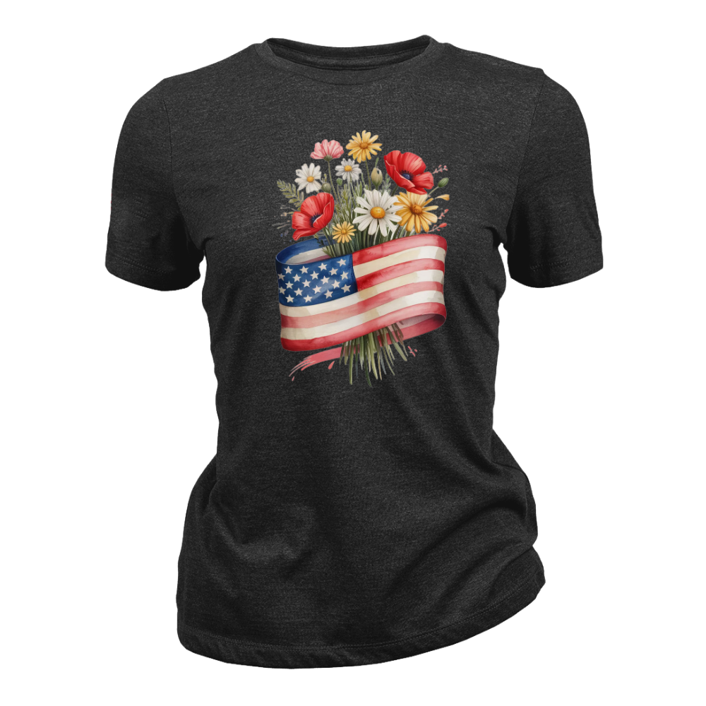 American Flag Flower Patriotic Floral USA - Women T-Shirt
