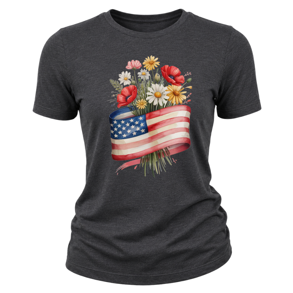 American Flag Flower Patriotic Floral USA - Women T-Shirt