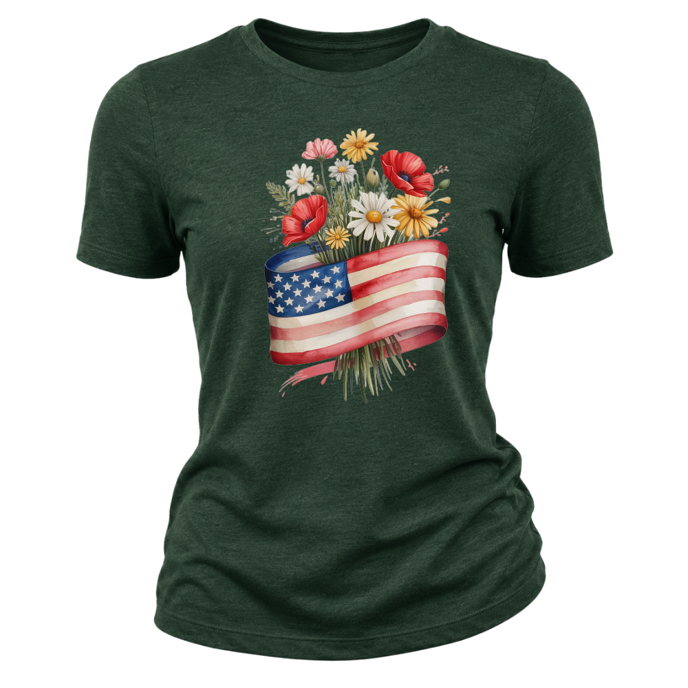 American Flag Flower Patriotic Floral USA - Women T-Shirt