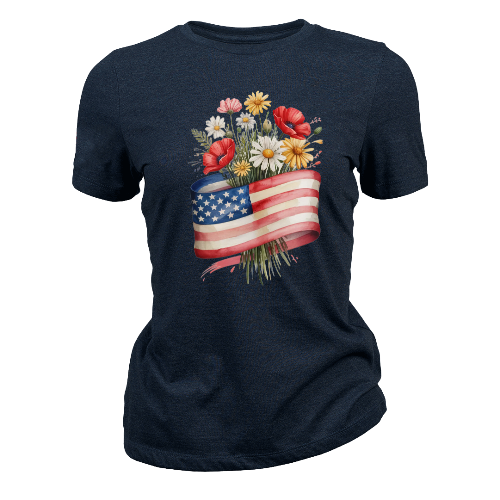 American Flag Flower Patriotic Floral USA - Women T-Shirt