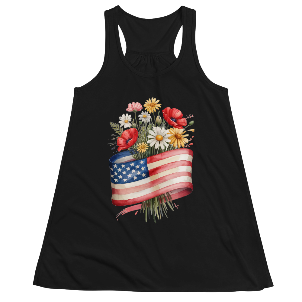 American Flag Flower Patriotic Floral USA - Women Tank Top