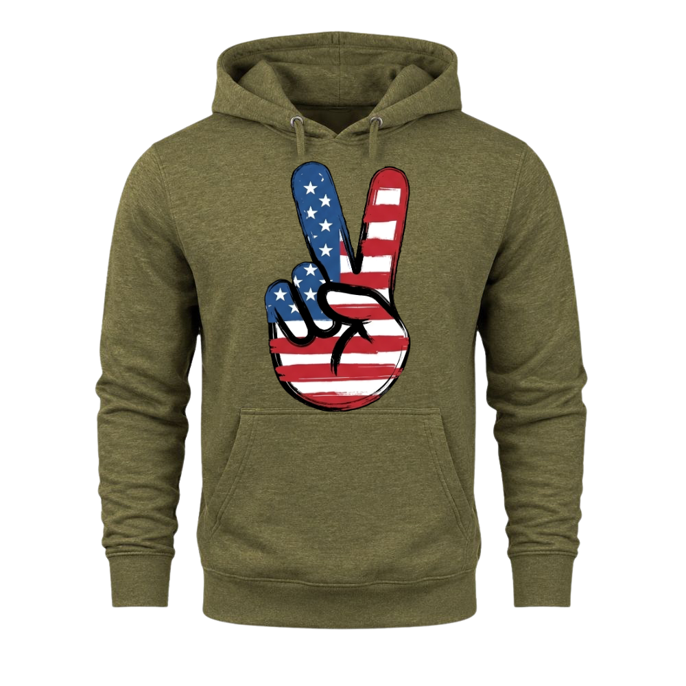 American Flag Peace Sign Design 4th Of July Patriotic USA Pride - Hoodie