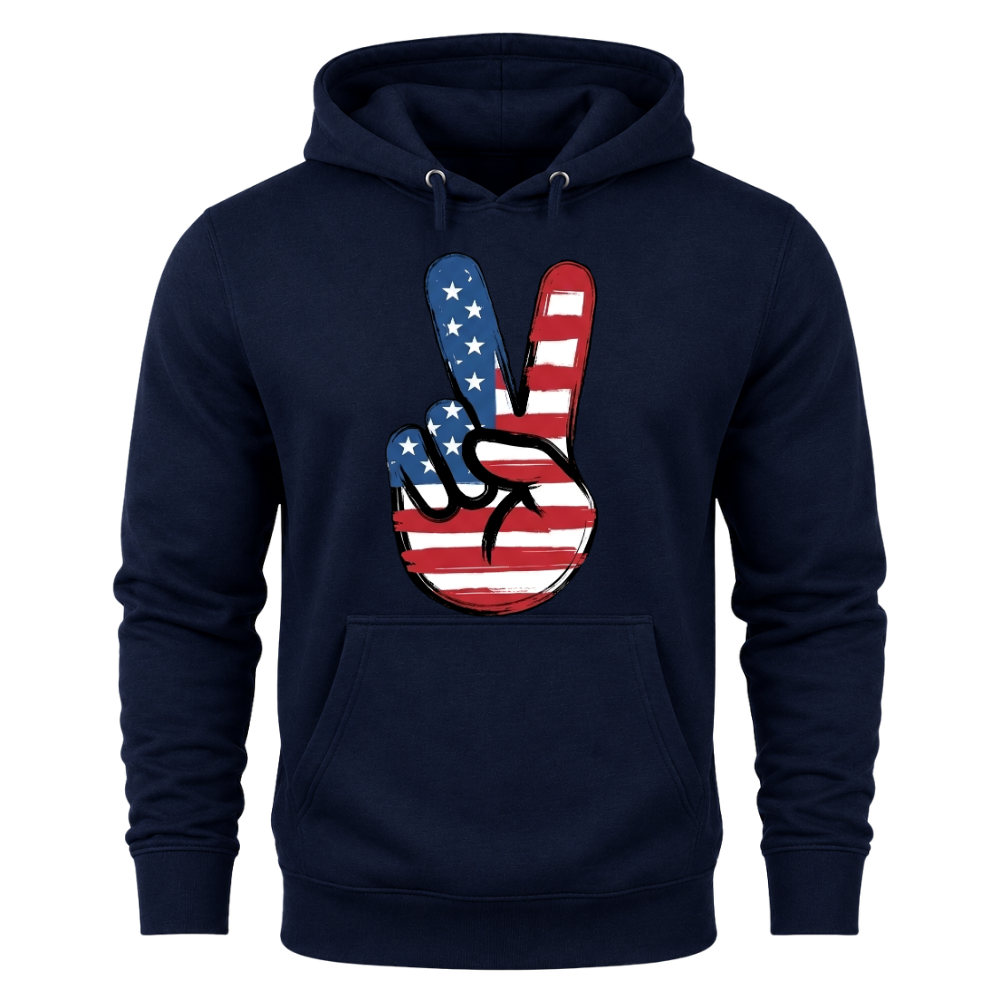 American Flag Peace Sign Design 4th Of July Patriotic USA Pride - Hoodie