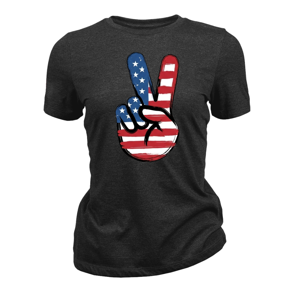 American Flag Peace Sign Design 4th Of July Patriotic USA Pride - Women T-Shirt