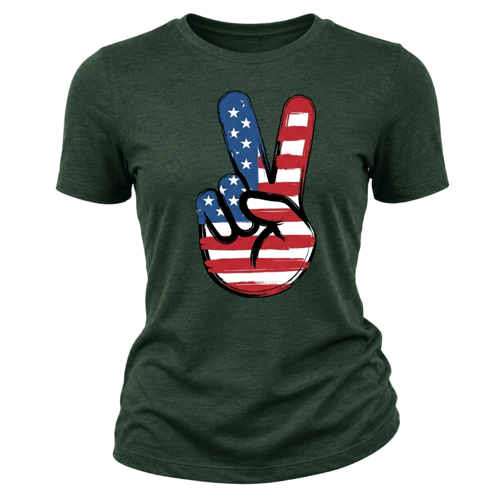 American Flag Peace Sign Design 4th Of July Patriotic USA Pride - Women T-Shirt