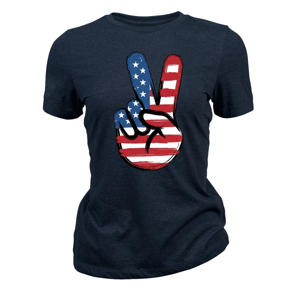 American Flag Peace Sign Design 4th Of July Patriotic USA Pride - Women T-Shirt