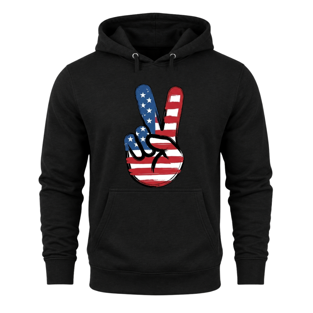 American Flag Peace Sign Design 4th Of July Patriotic USA Pride - Hoodie