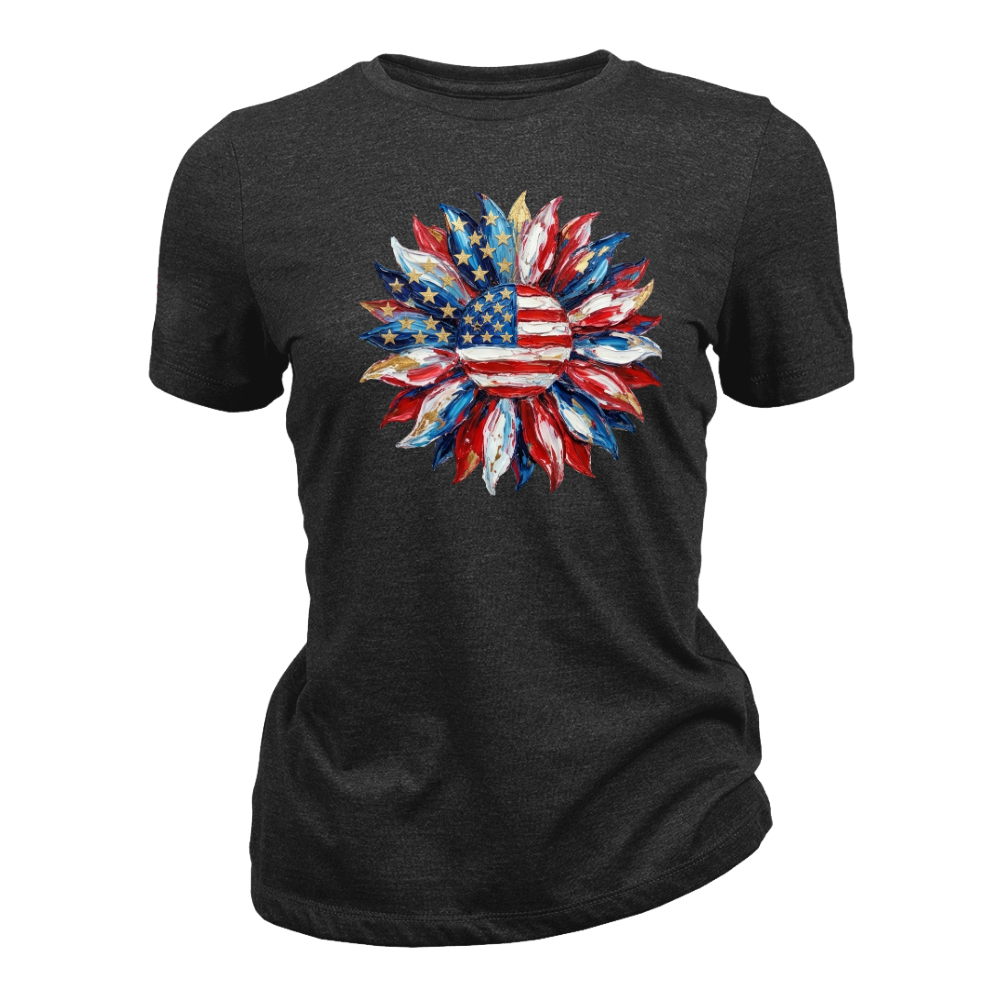 American Flag Sunflower Design Patriotic Floral USA - Women T-Shirt