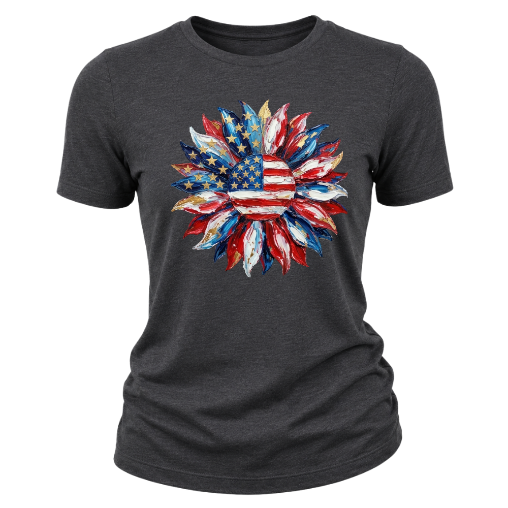 American Flag Sunflower Design Patriotic Floral USA - Women T-Shirt